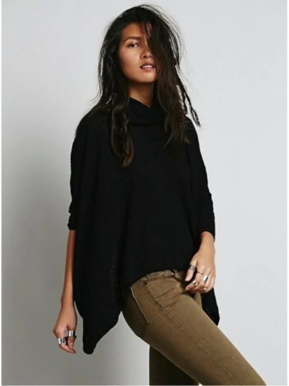 Free People FP Beach World Traveler Split Back Cowl Neck Ribbed Black Size S